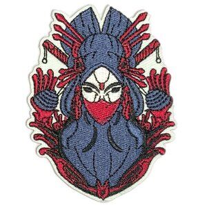 Hooded Masked Figure Embroidered Iron On Patch Occult Ninja Geisha